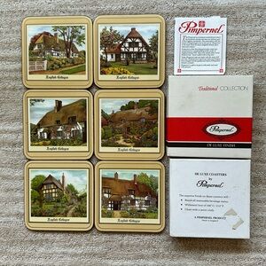 Pimpernel Coasters English Cottages Set of 6 Cork Backed Barware Vintage